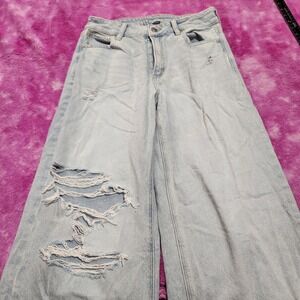 American Eagle Jeans‎ Women's Size 0 Baggy Wide Leg Ankle Strigid Distressed